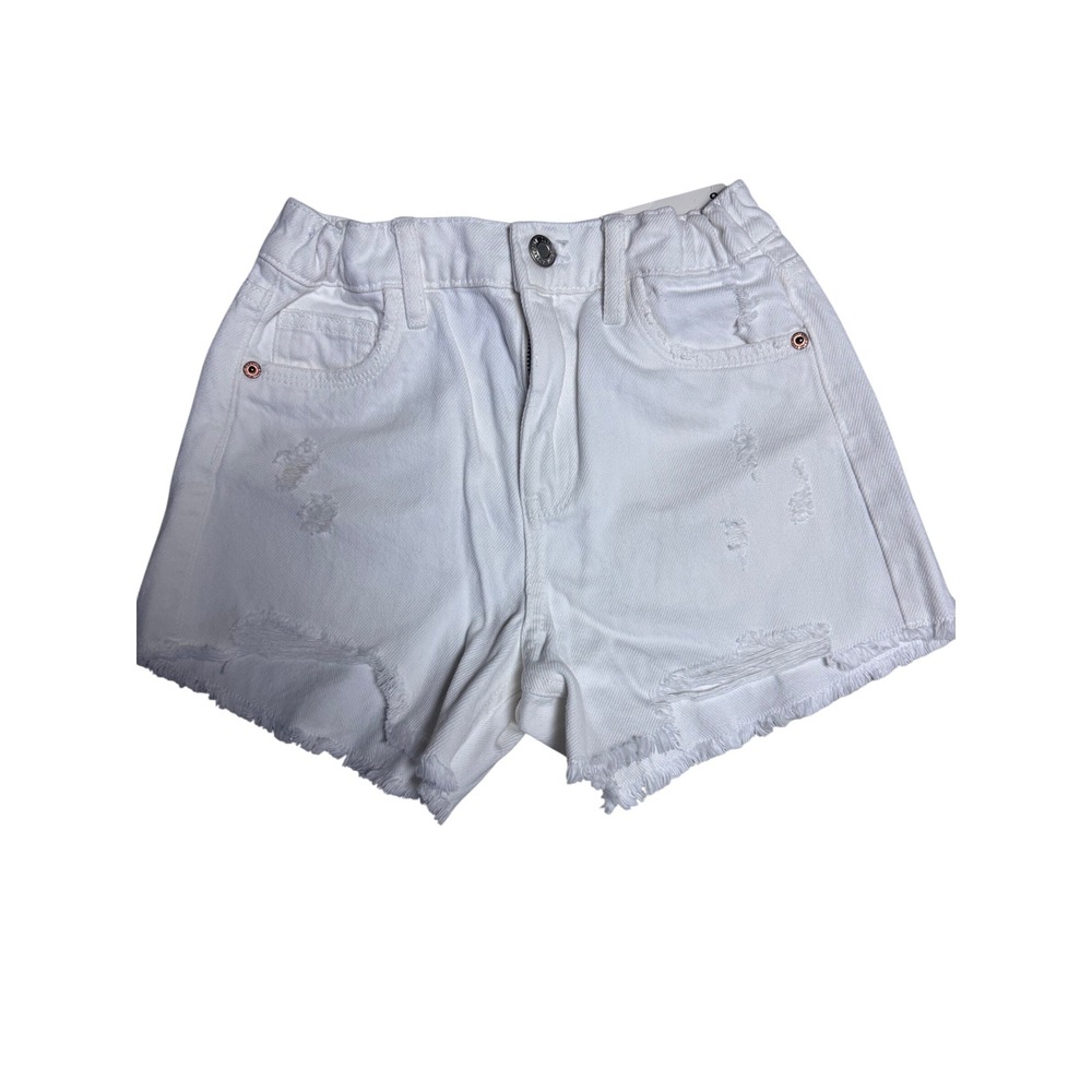 Zara White Denim Shorts Hi-Rise Distressed Frayed‎ Hem Girls Size 9